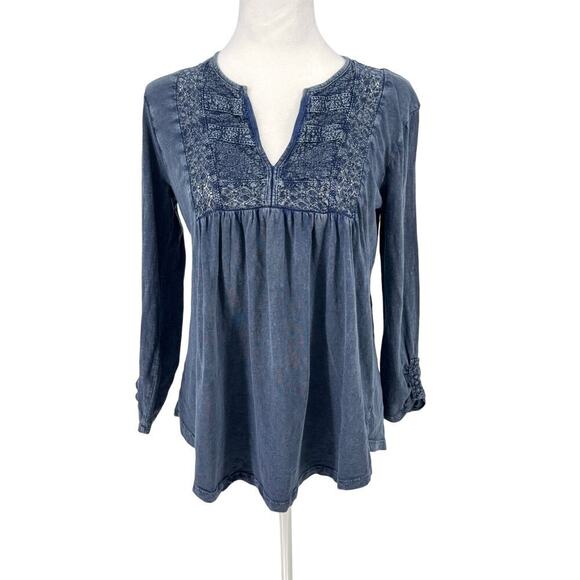 Joie Blue Lace Trim Cotton Top Small Long Sleeve Boho Peasant Tunic EUC - Picture 1 of 12